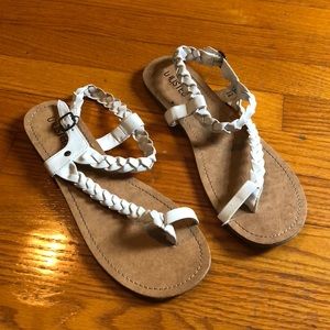 White braided strappy sandals